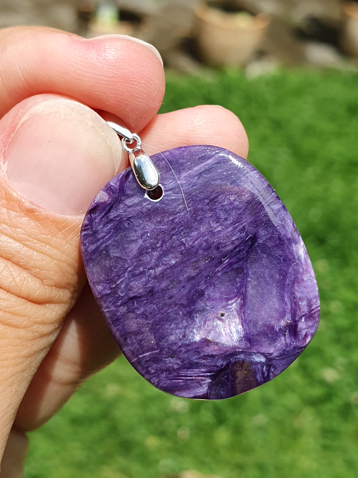 Pendentif Charoïte sur bélière en argent (à choisir)