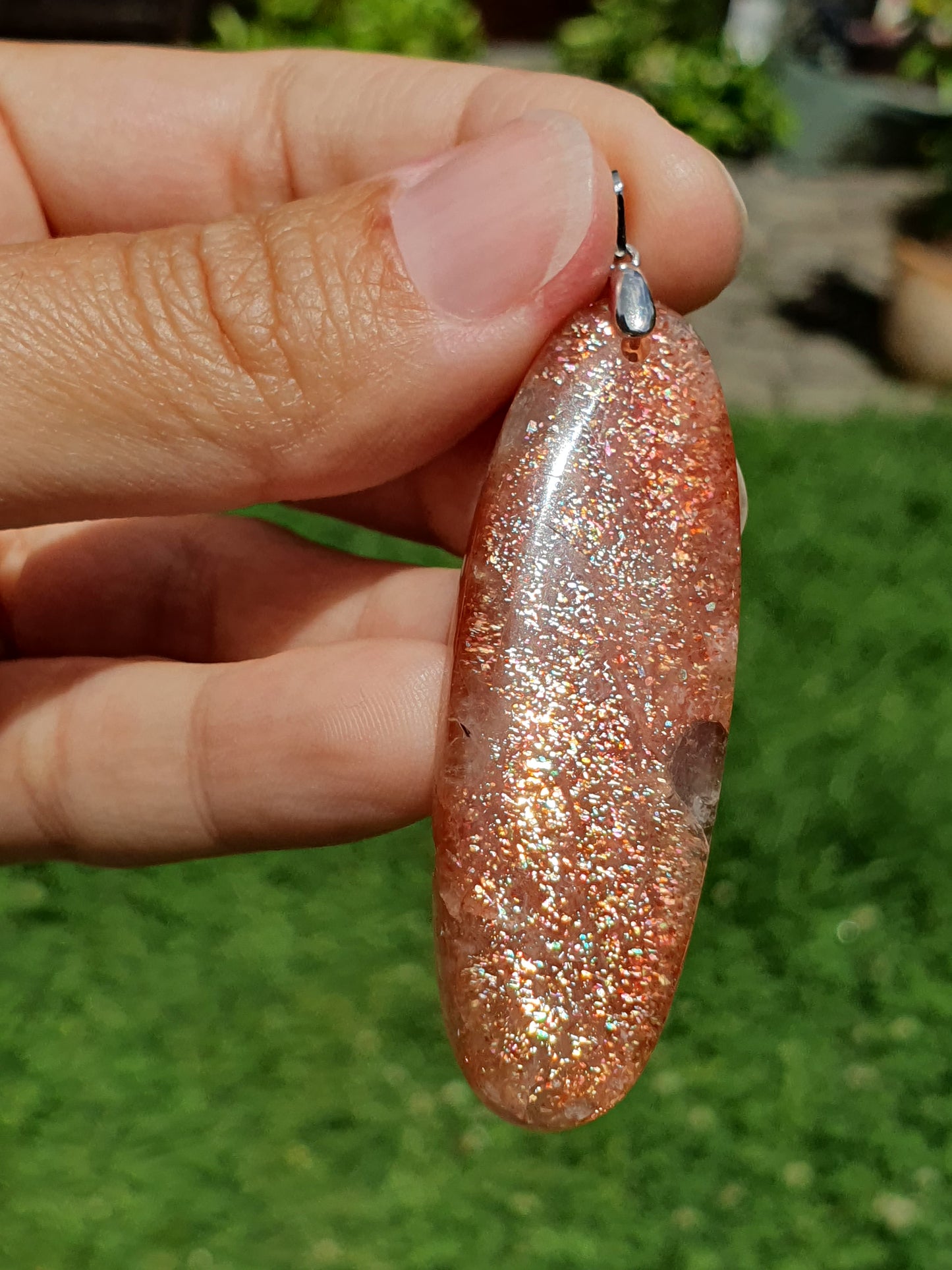 Pendentif Pierre de soleil sur bélière en argent (à choisir)
