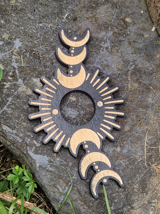 Socle en bois lunes pour sphère ou œuf