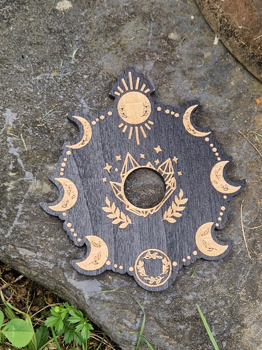 Socle en bois cristaux pour sphère ou œuf