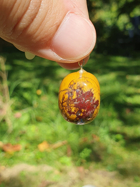 Pendentif pierre roulée jaspe Mokaïte