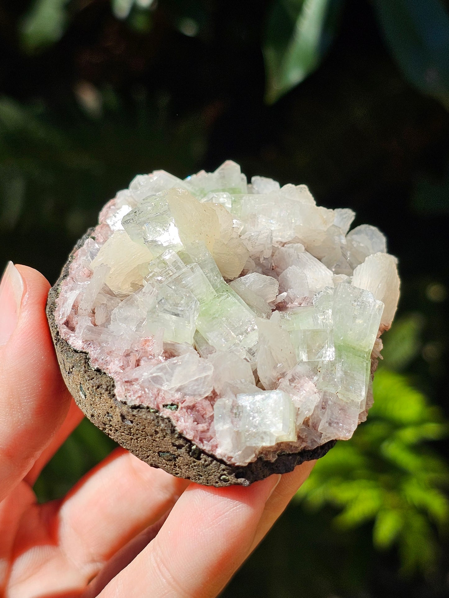 Apophyllite verte et stilbite sur heulandite rouge E