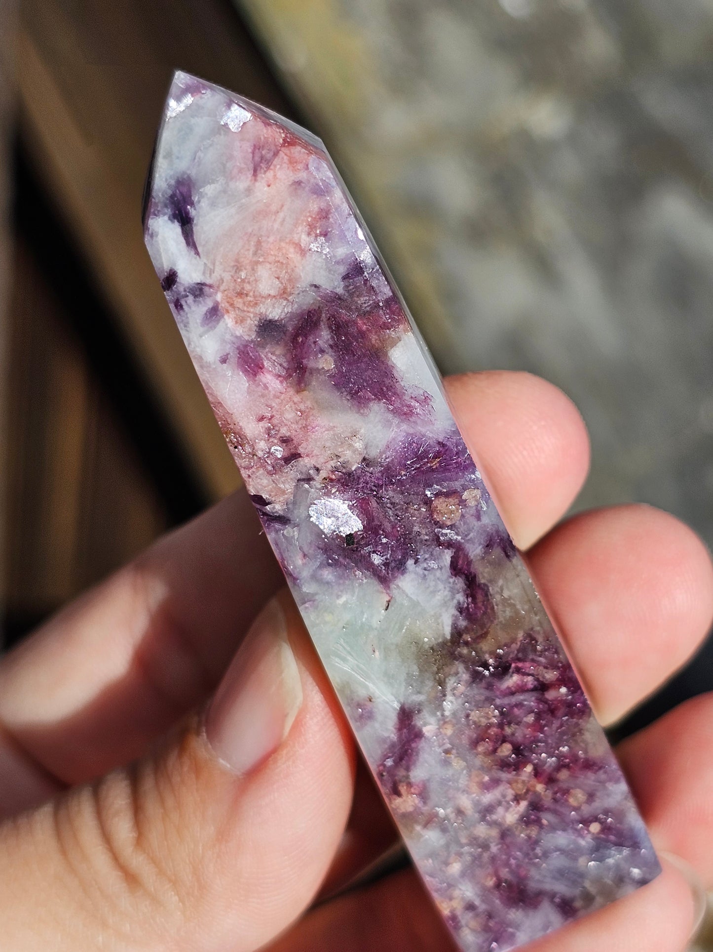 Pointe Lépidolite et Tourmaline rose E