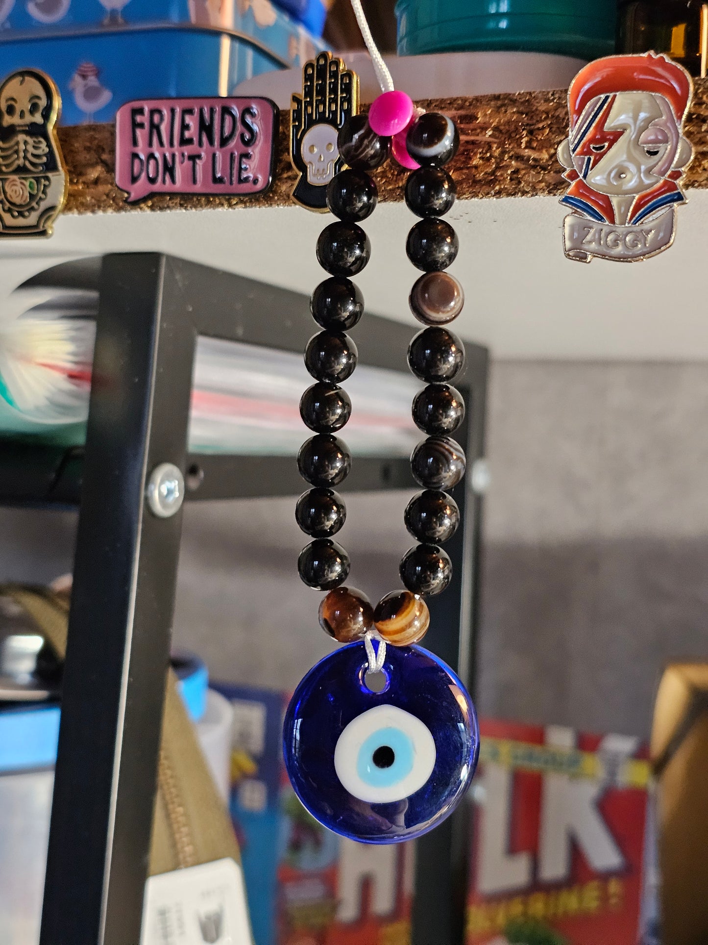 Amulette de protection Oeil de Nazar et perles agate oeil/ tourmaline