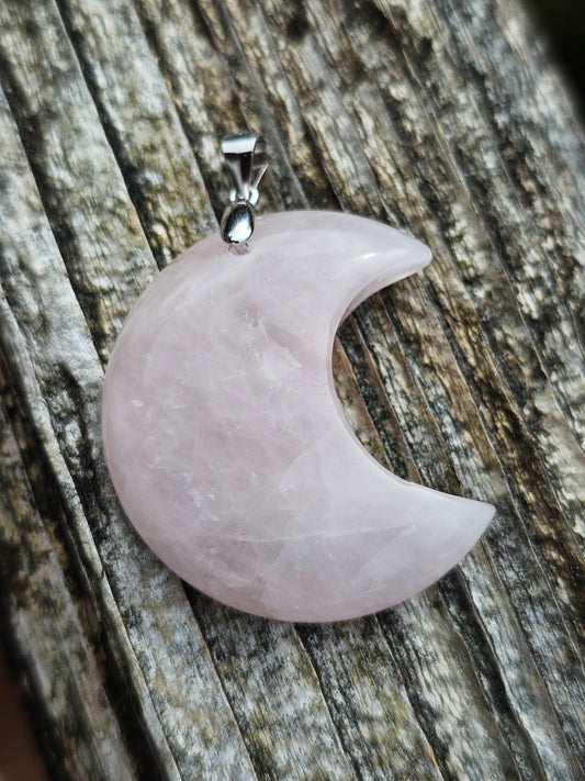 Pendentif Lune en Quartz rose