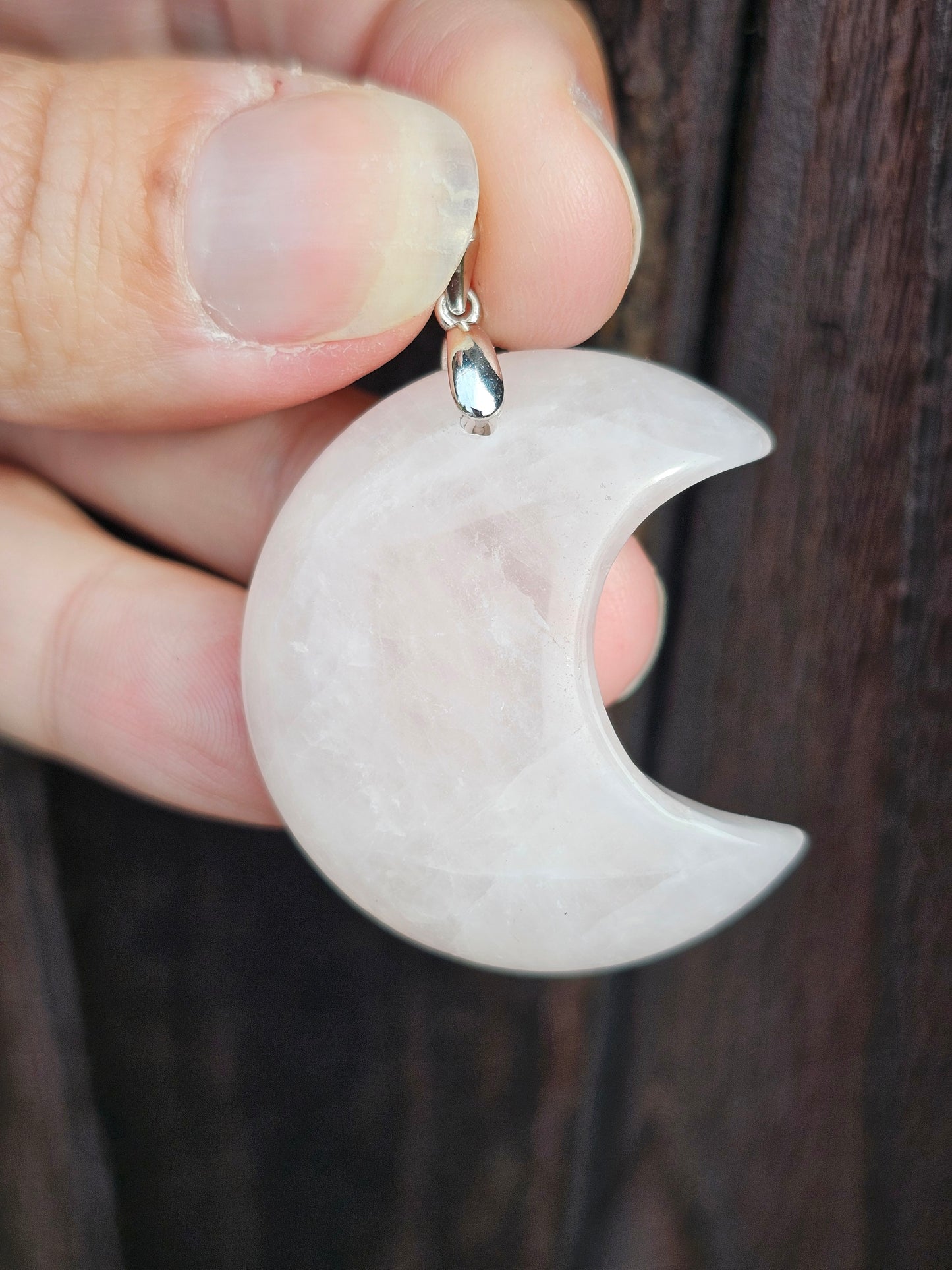 Pendentif Lune en Quartz rose