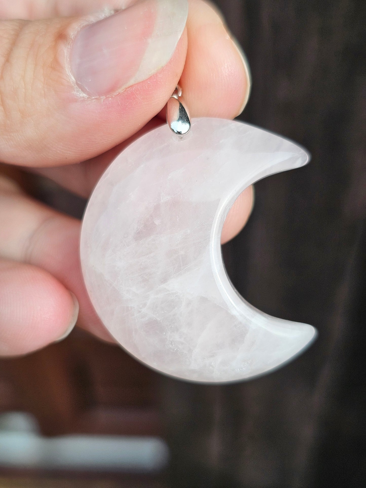 Pendentif Lune en Quartz rose n°2