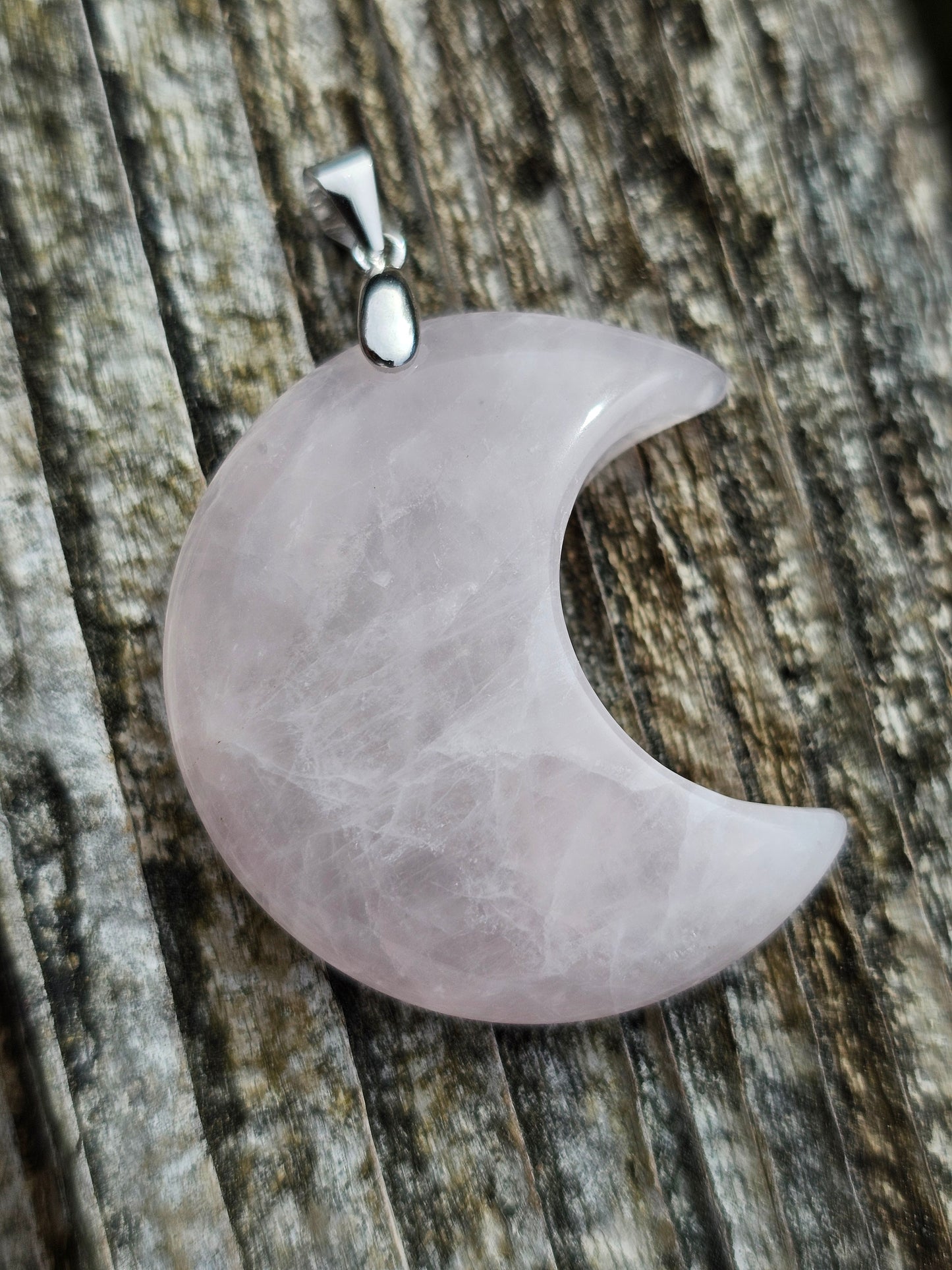 Pendentif Lune en Quartz rose n°2