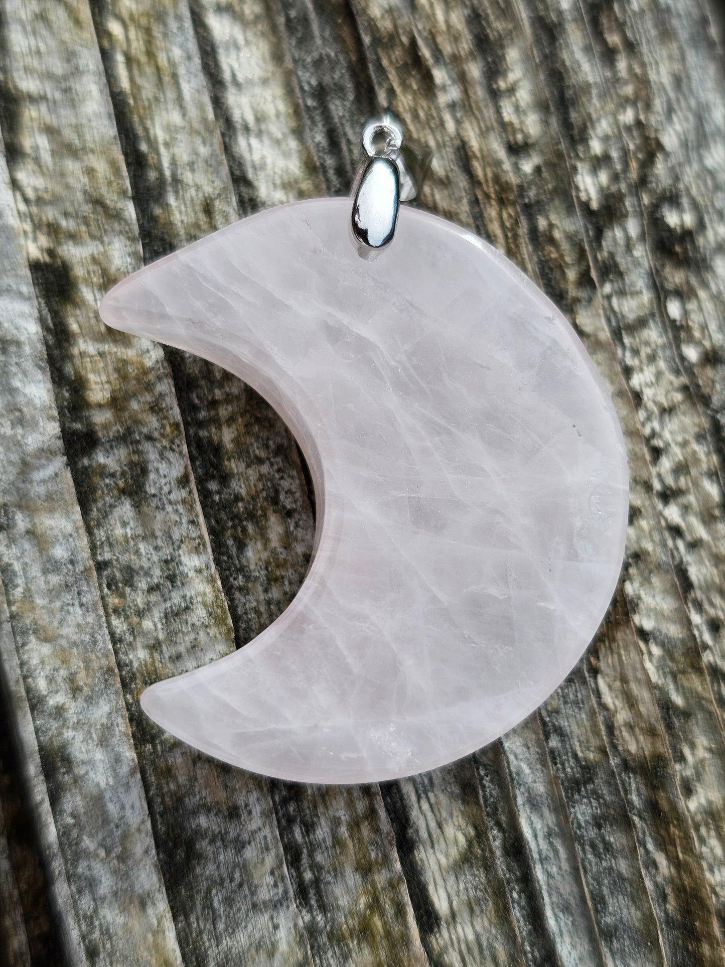 Pendentif Lune en Quartz rose n°2