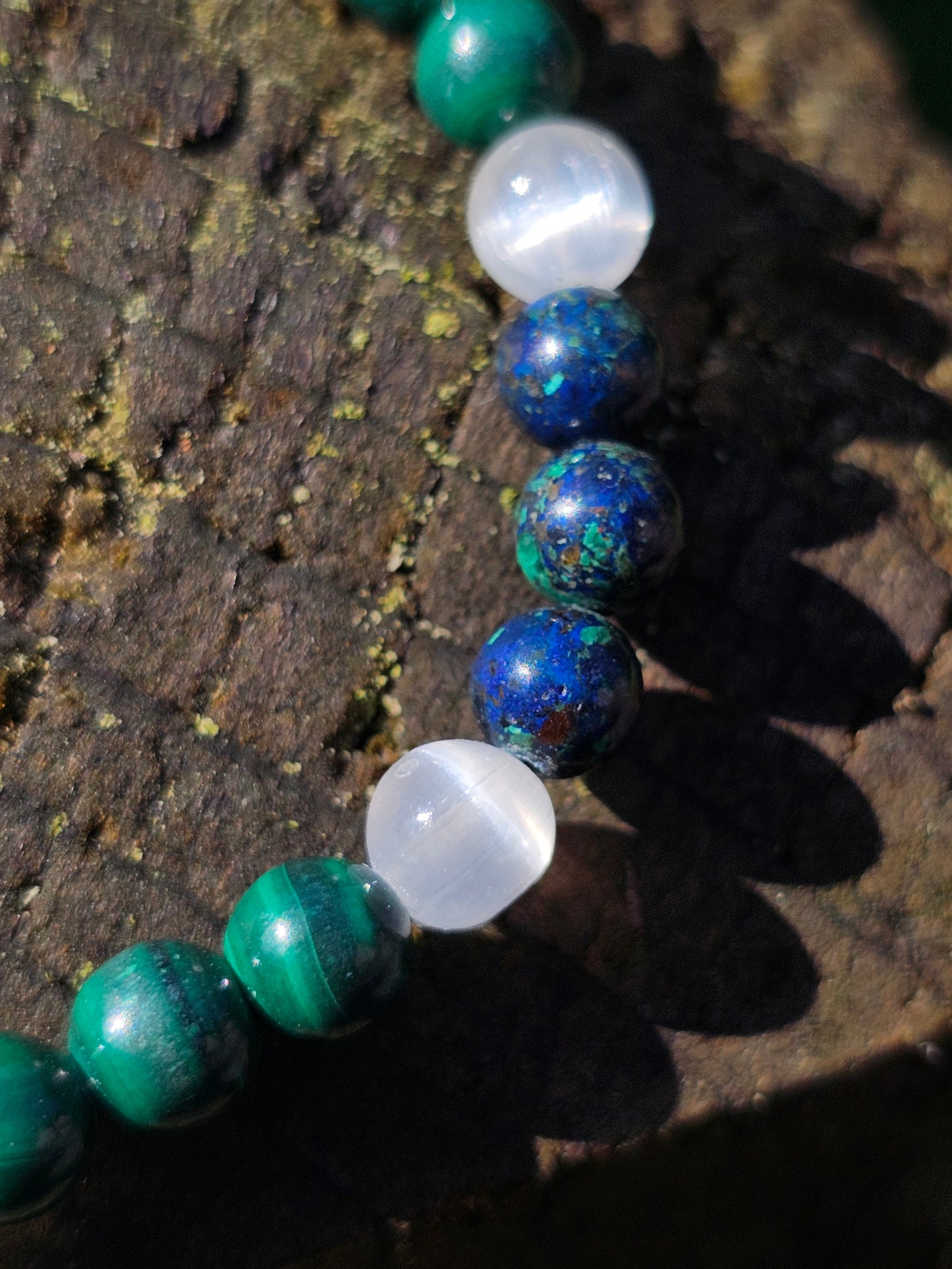Bracelet Azurite, Malachite et Sélénite