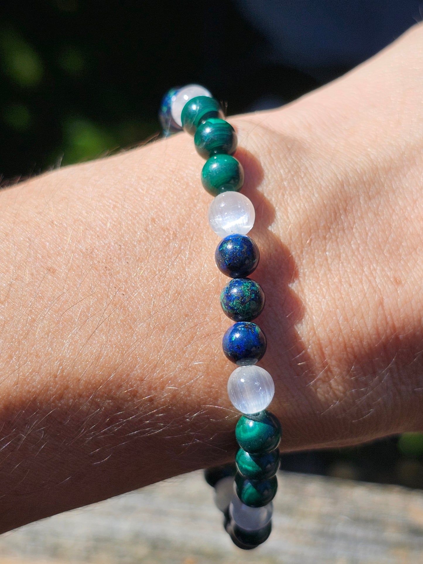 Bracelet Azurite, Malachite et Sélénite