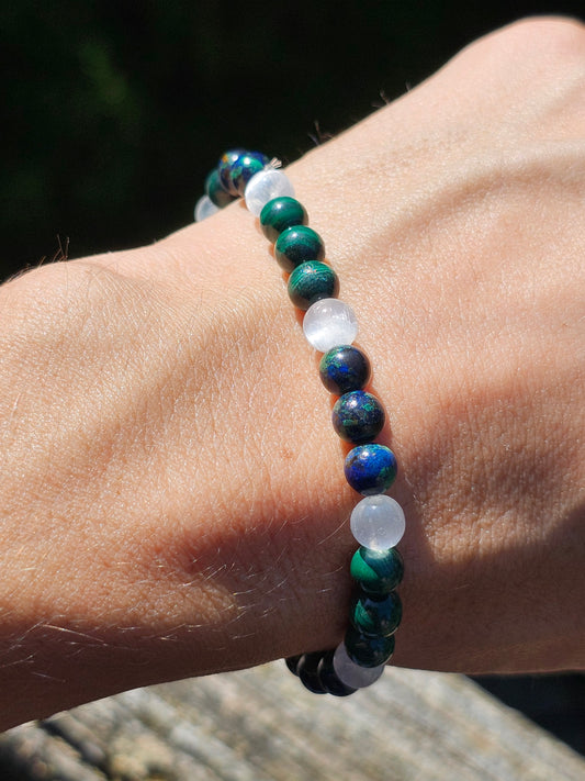Bracelet Azurite, Malachite et Sélénite