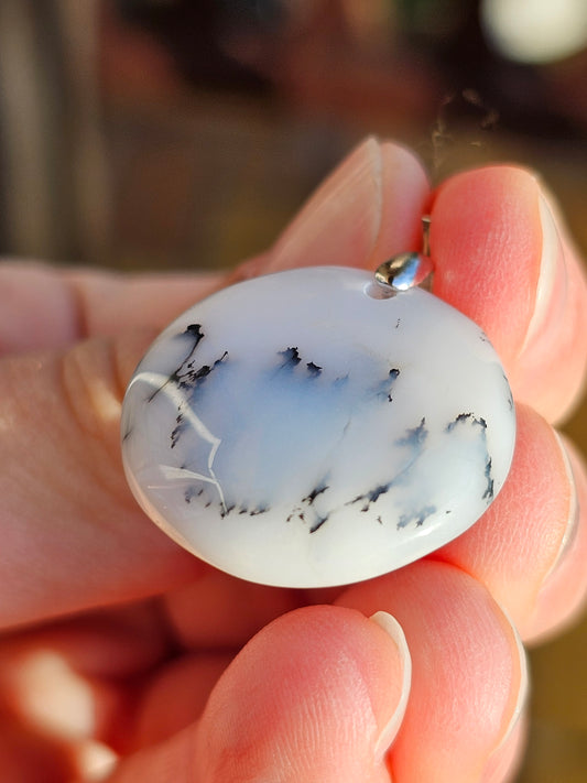 Pendentif rond en Agate dendritique