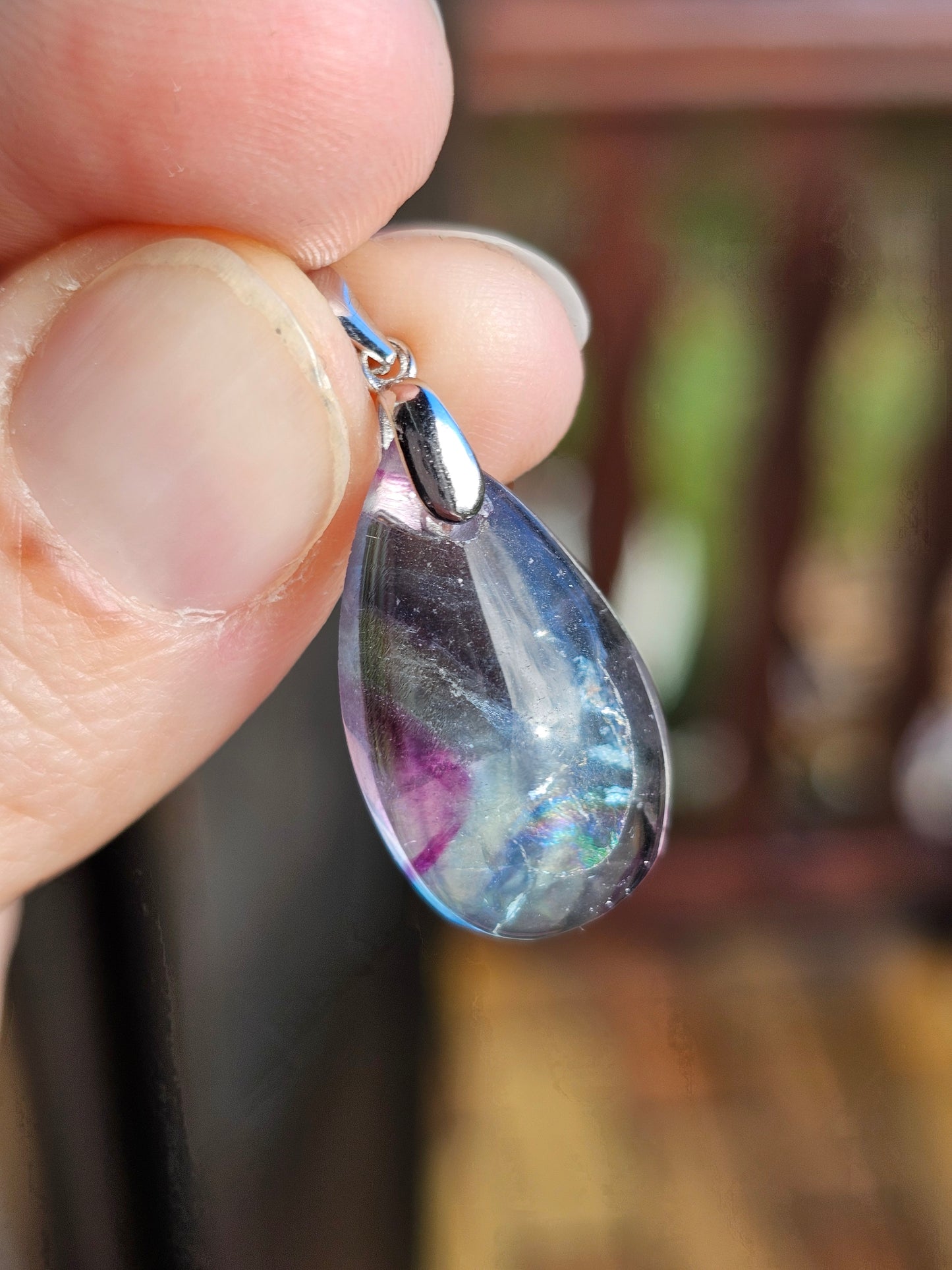Pendentif en Fluorite verte/bleue