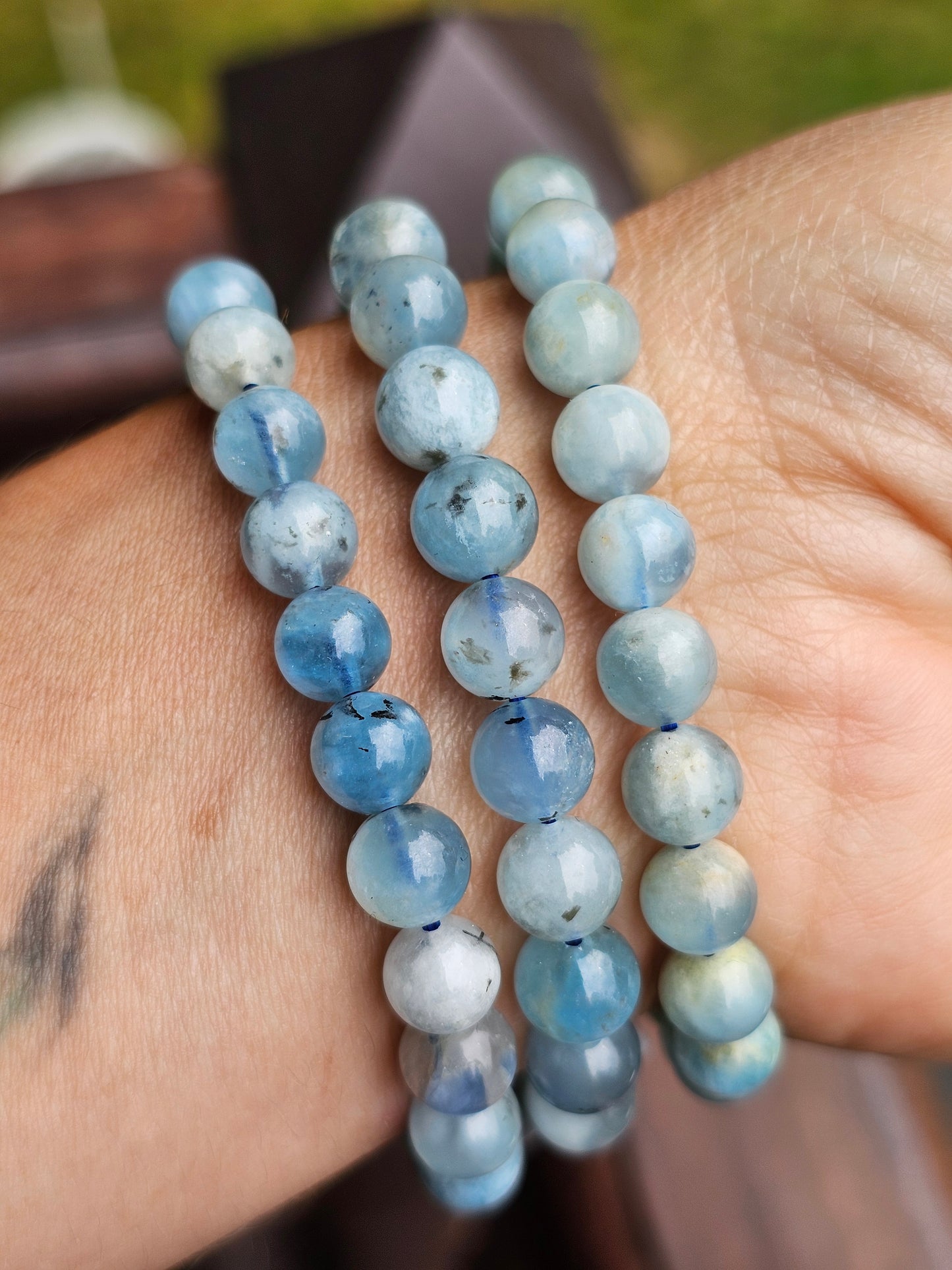 Bracelet Aigue-marine avec inclusions de tourmaline