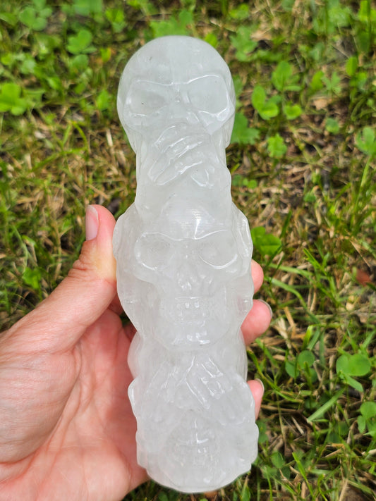 Triple crânes en Quartz (cristal de roche)