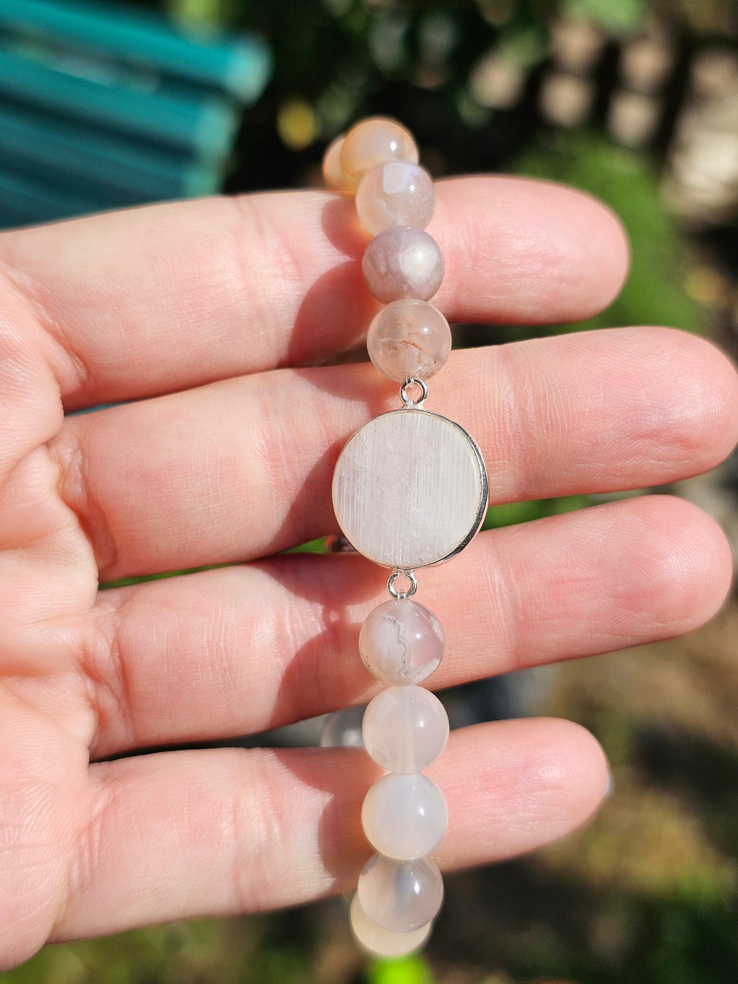 Bracelet Pierre de lune et Agate flleurs