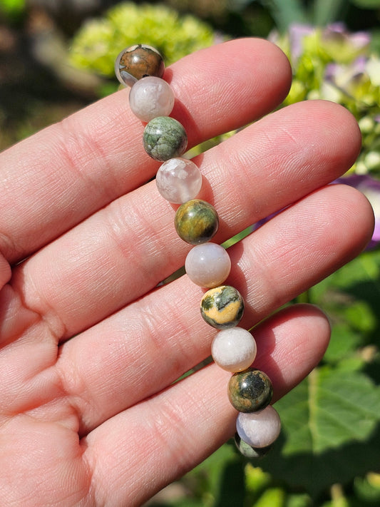 Bracelet Rhyolite et Agate fleurs