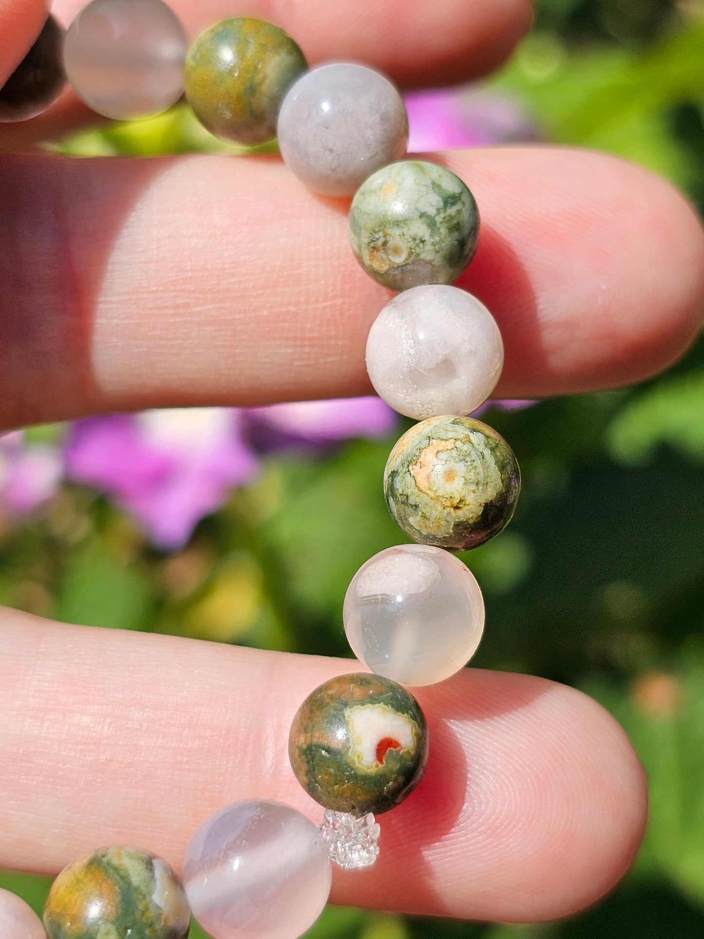 Bracelet Rhyolite et Agate fleurs
