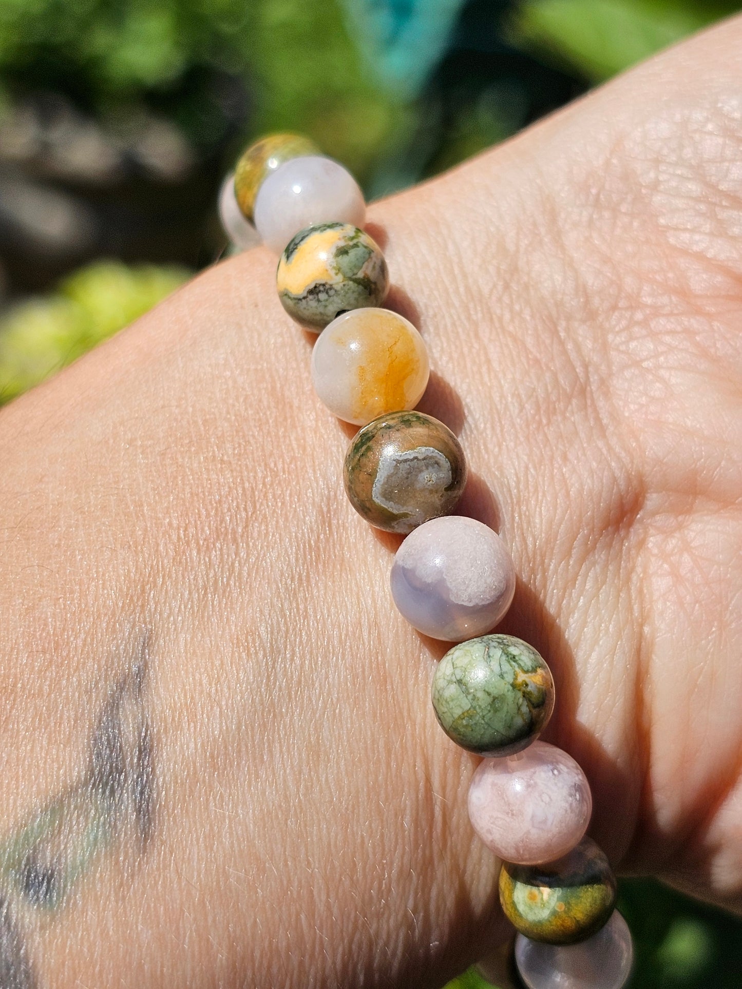 Bracelet Rhyolite et Agate fleurs