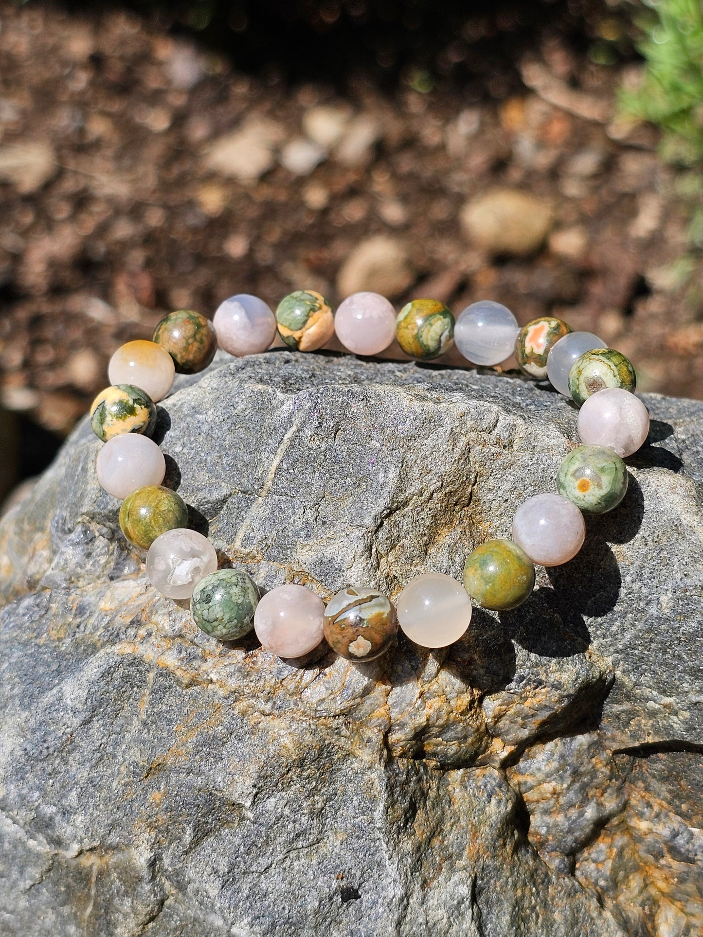 Bracelet Rhyolite et Agate fleurs