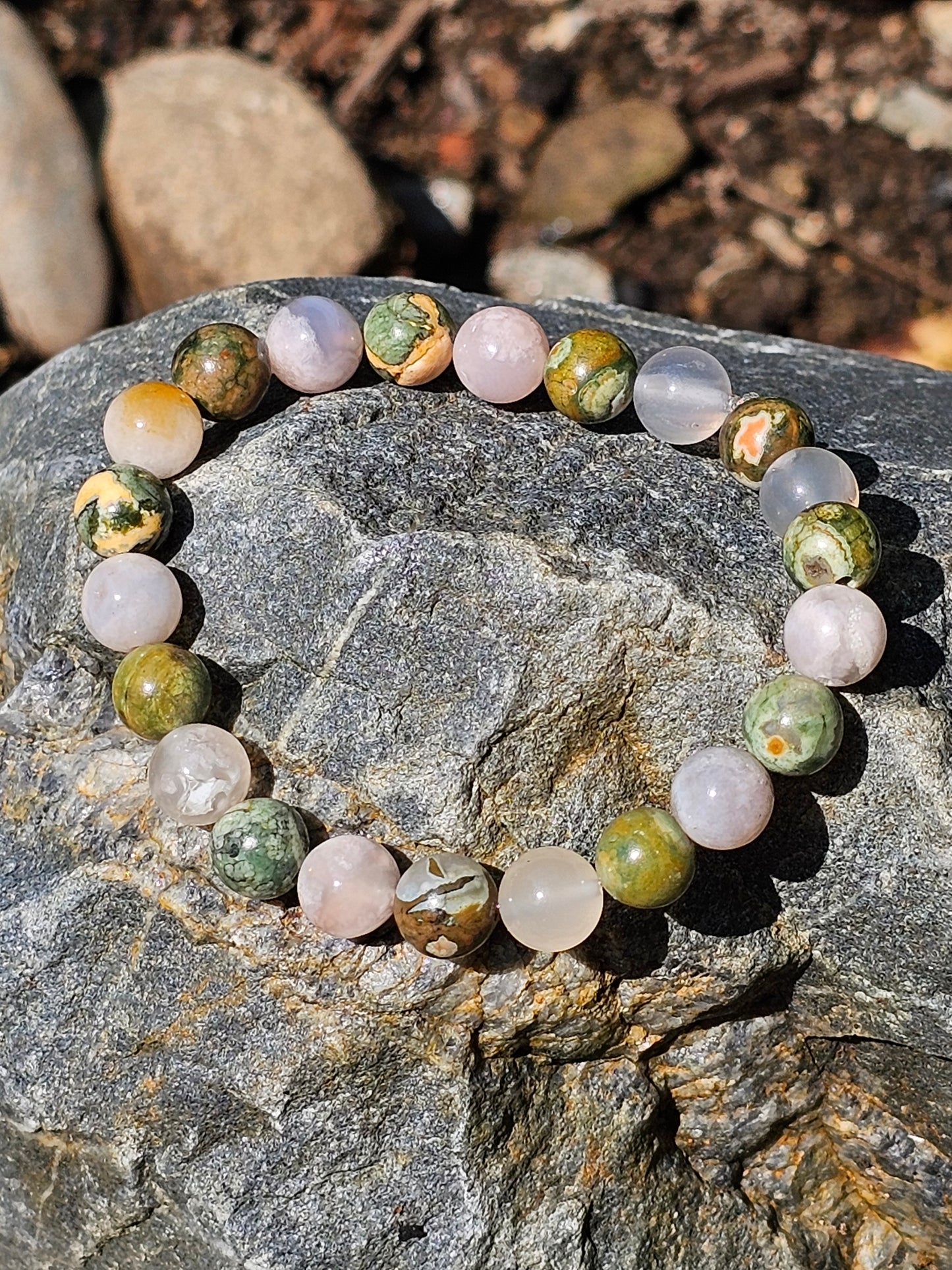 Bracelet Rhyolite et Agate fleurs