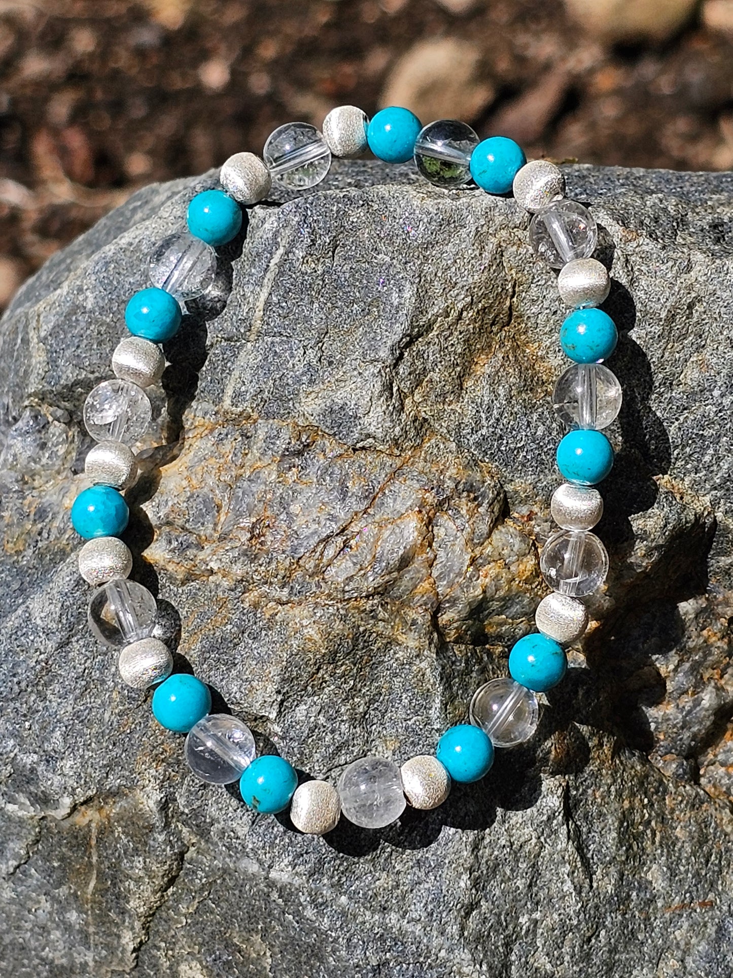 Bracelet Turquoise naturelle d'Arizona et cristal de roche