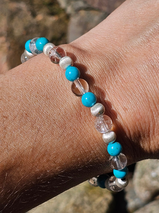 Bracelet Turquoise naturelle d'Arizona et cristal de roche