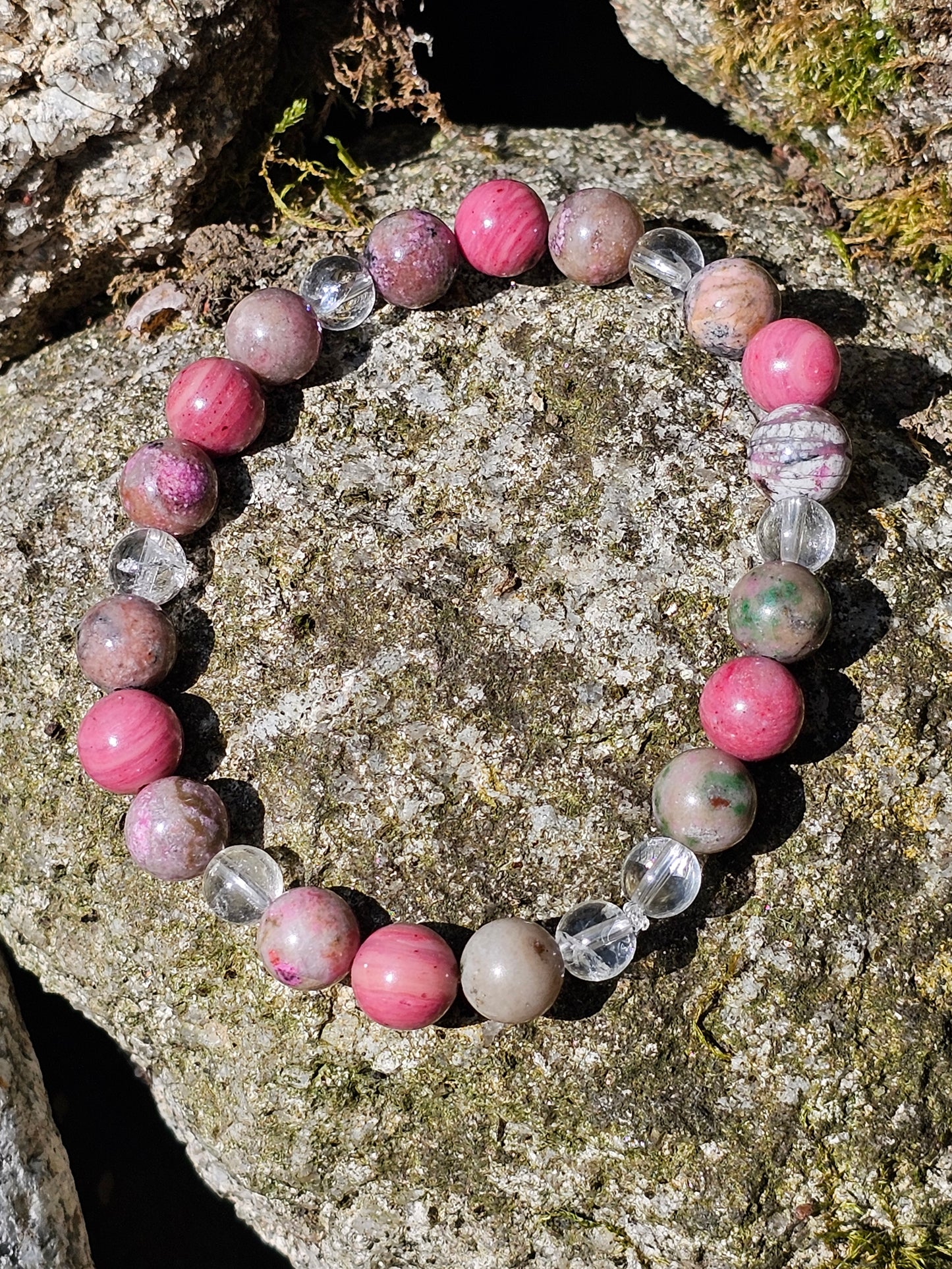 Bracelet Cobaltocalcite, Rhodonite et Cristal de roche