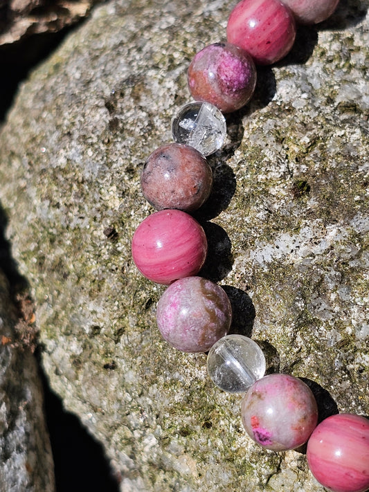 Bracelet Cobaltocalcite, Rhodonite et Cristal de roche