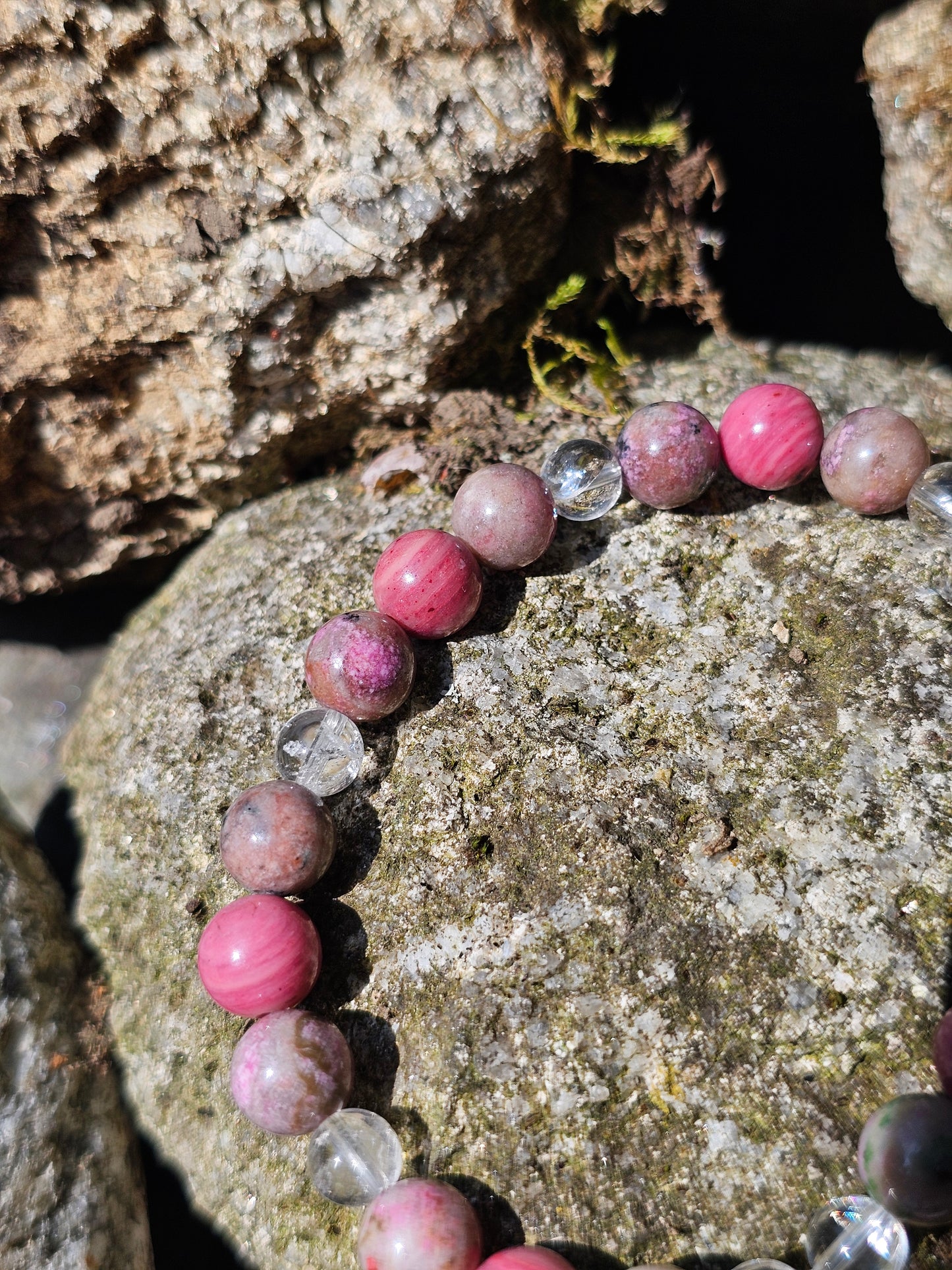 Bracelet Cobaltocalcite, Rhodonite et Cristal de roche