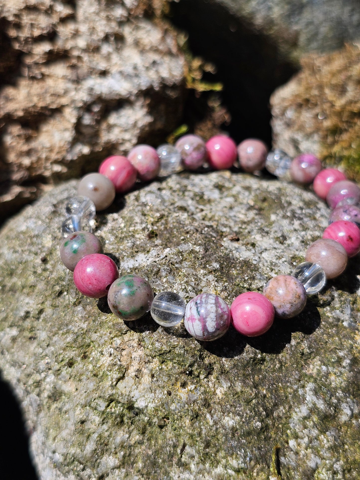 Bracelet Cobaltocalcite, Rhodonite et Cristal de roche