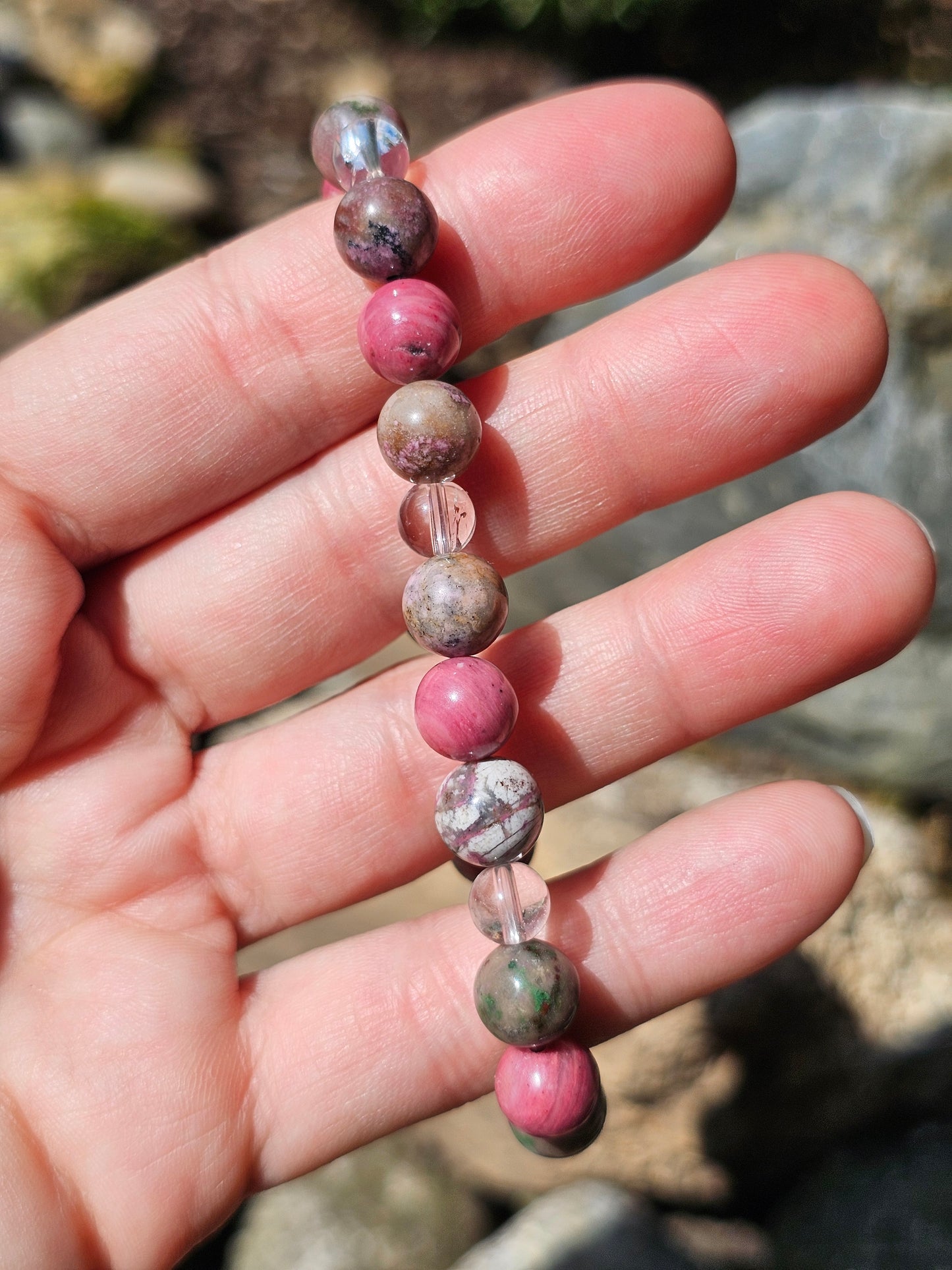 Bracelet Cobaltocalcite, Rhodonite et Cristal de roche