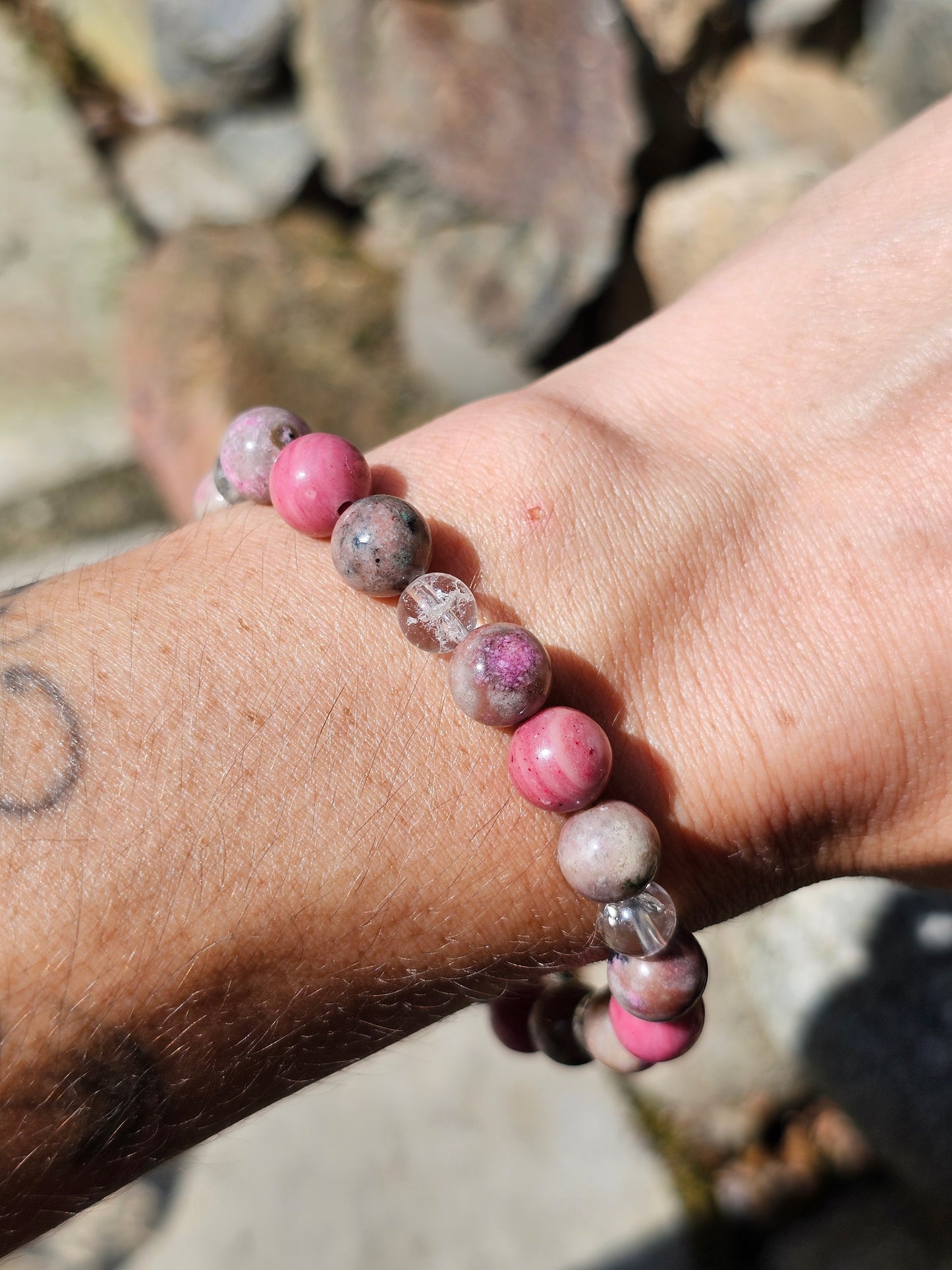 Bracelet Cobaltocalcite, Rhodonite et Cristal de roche