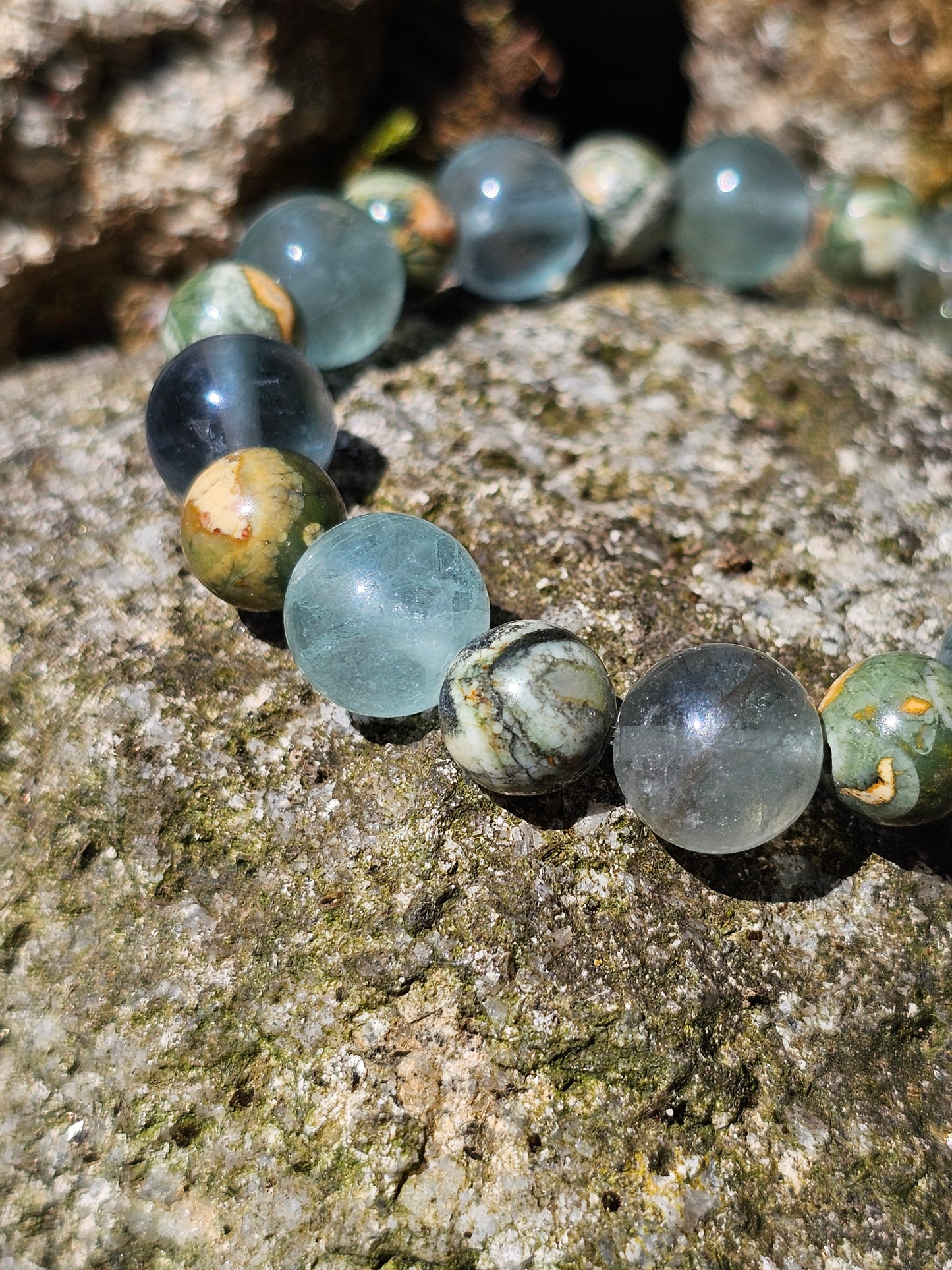 Bracelet Rhyolite et Fluorite verte