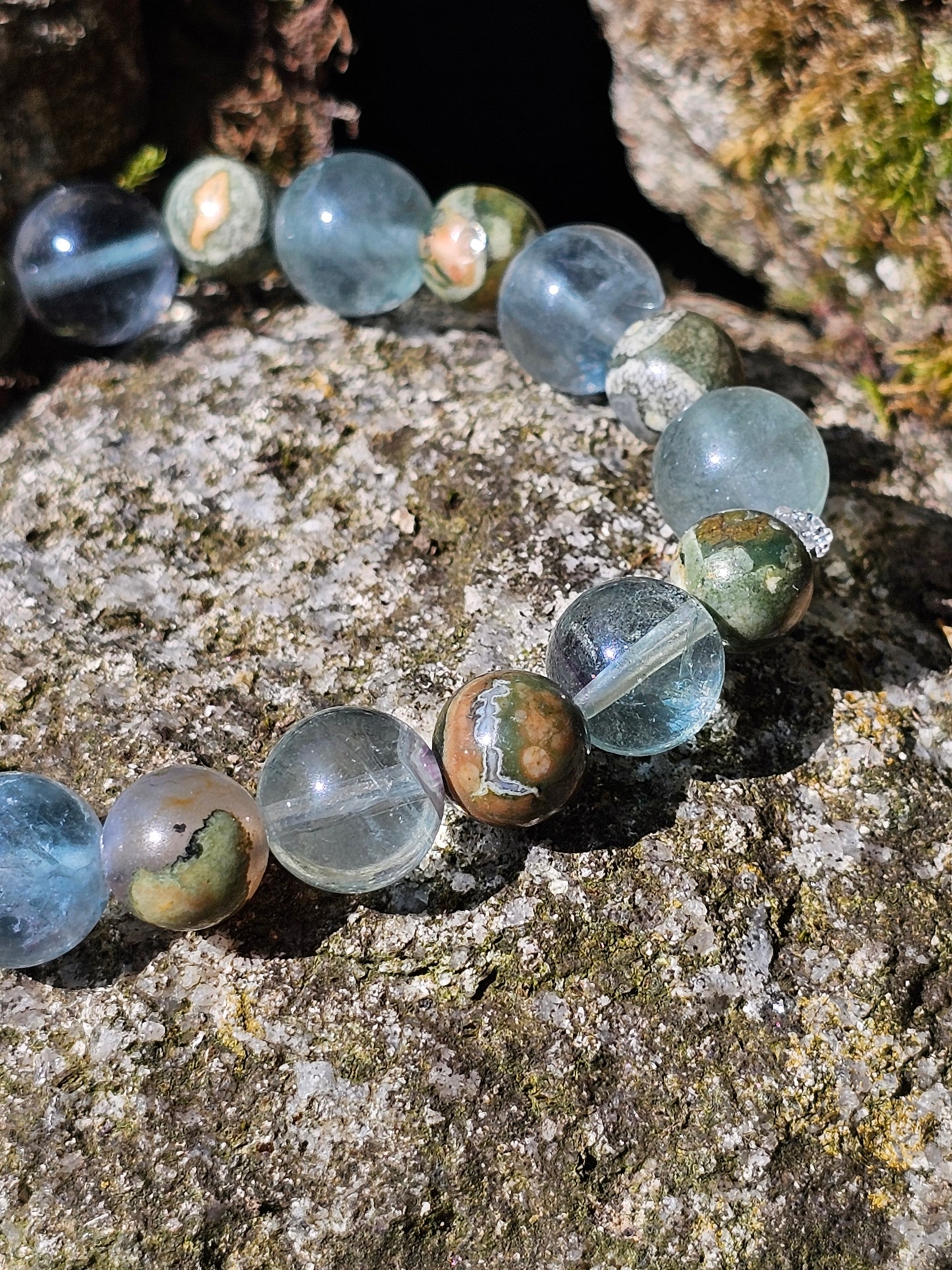 Bracelet Rhyolite et Fluorite verte