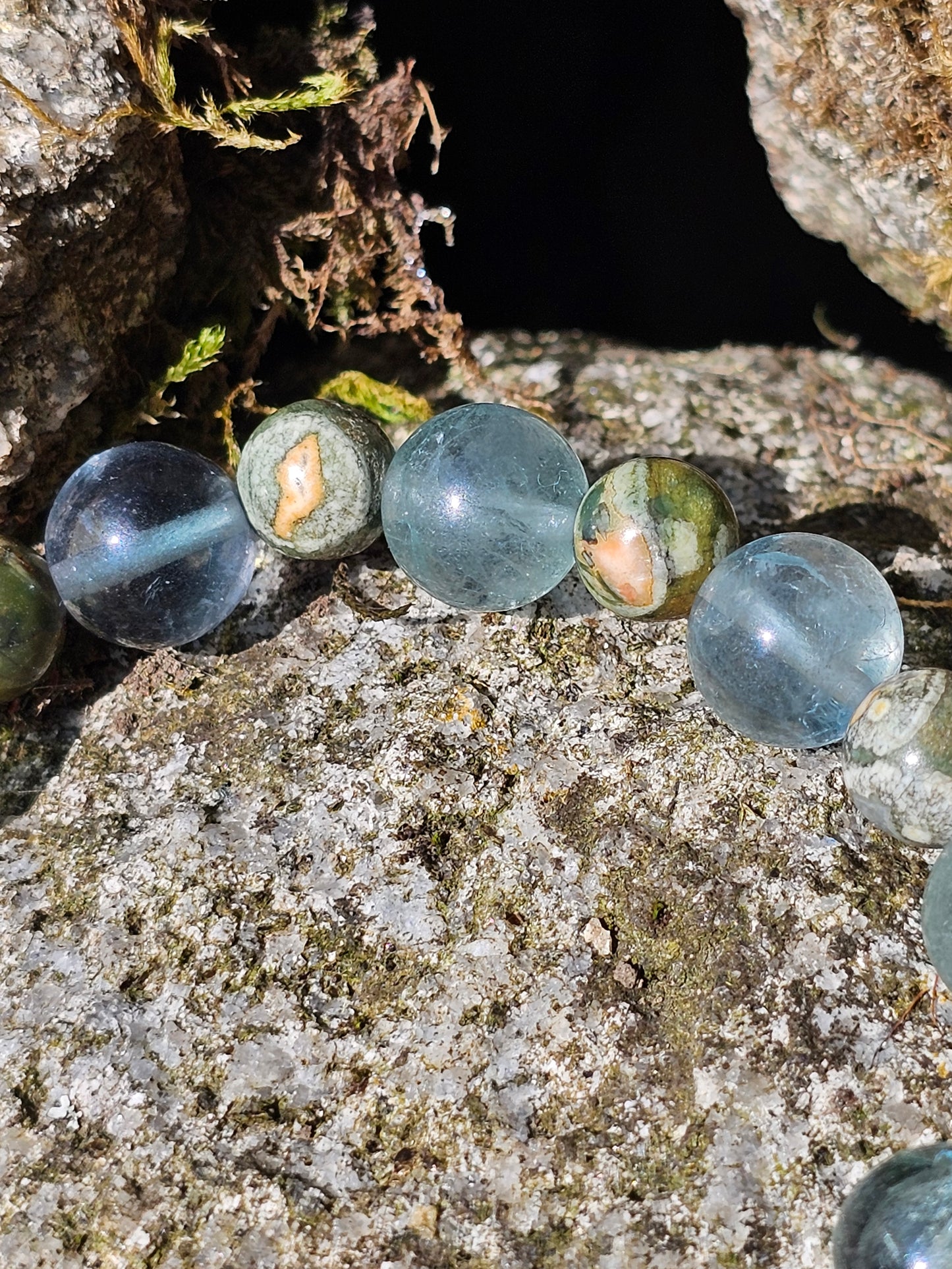 Bracelet Rhyolite et Fluorite verte