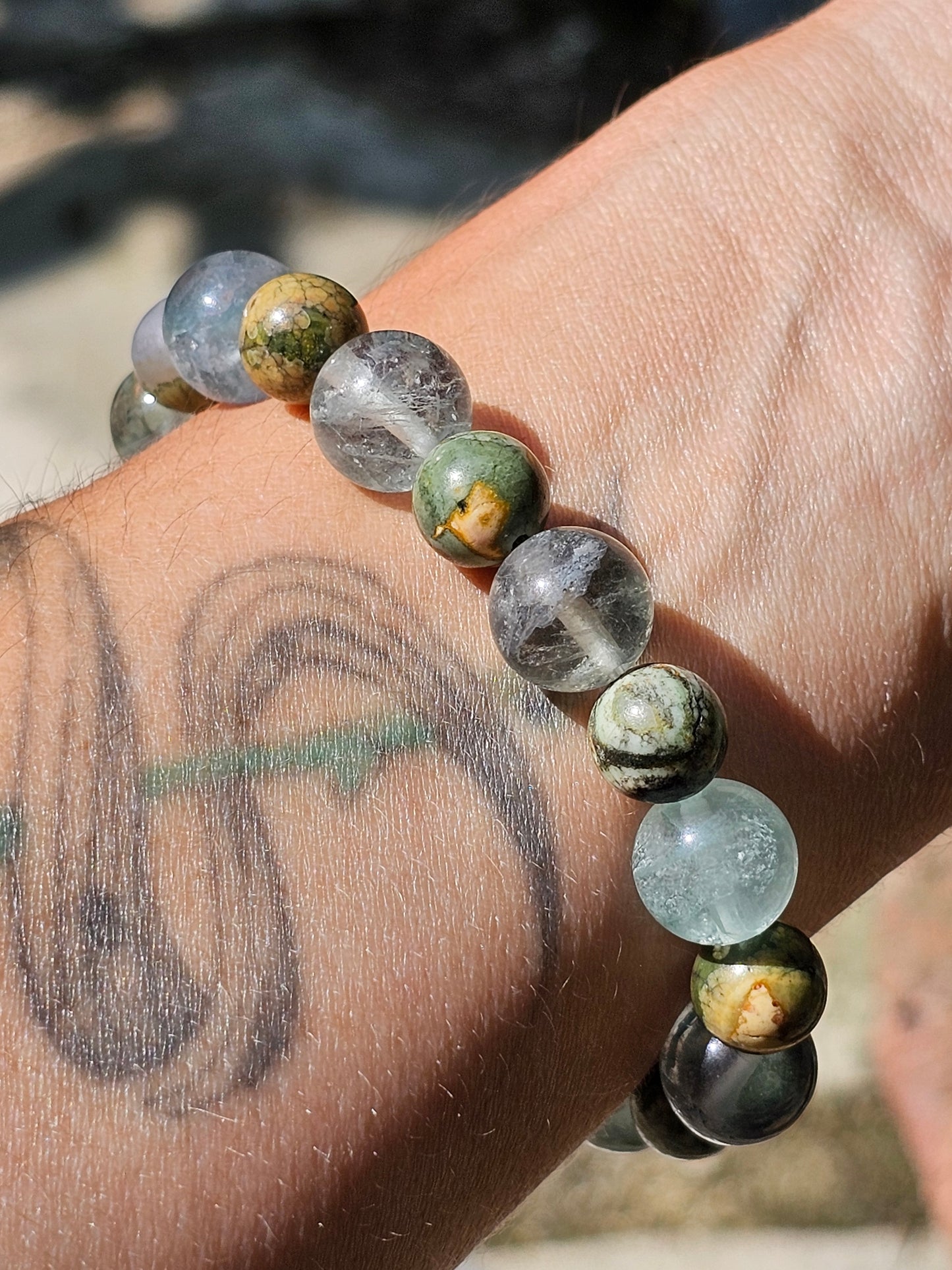 Bracelet Rhyolite et Fluorite verte