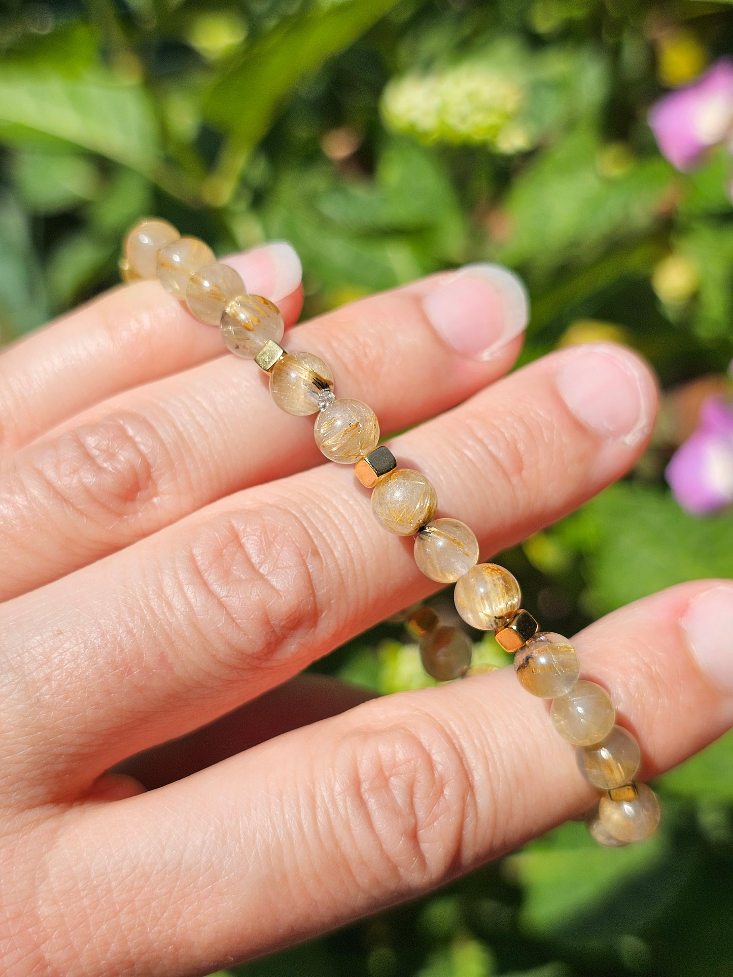 Bracelet Rutile Hématite et or fin