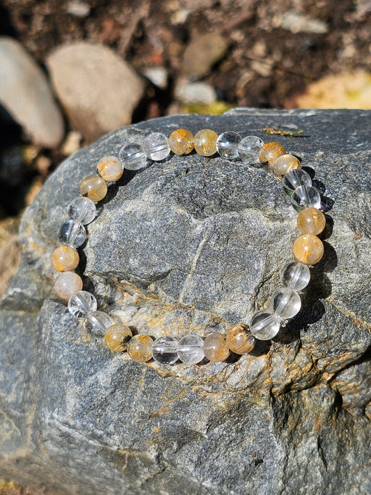 Bracelet Rutile Hématite et Cristal de roche