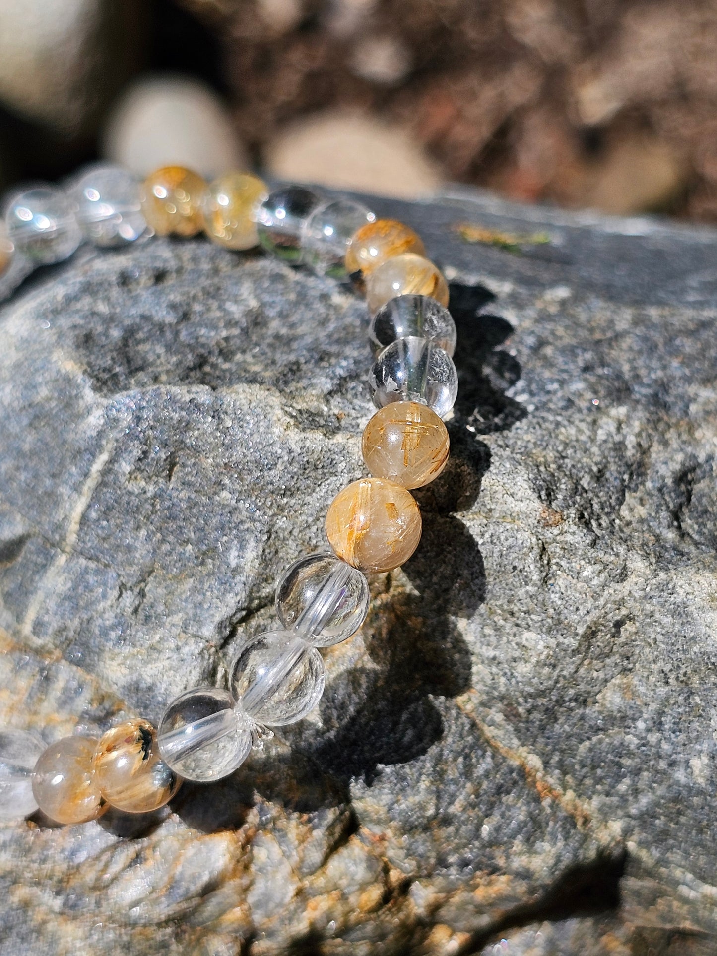 Bracelet Rutile Hématite et Cristal de roche