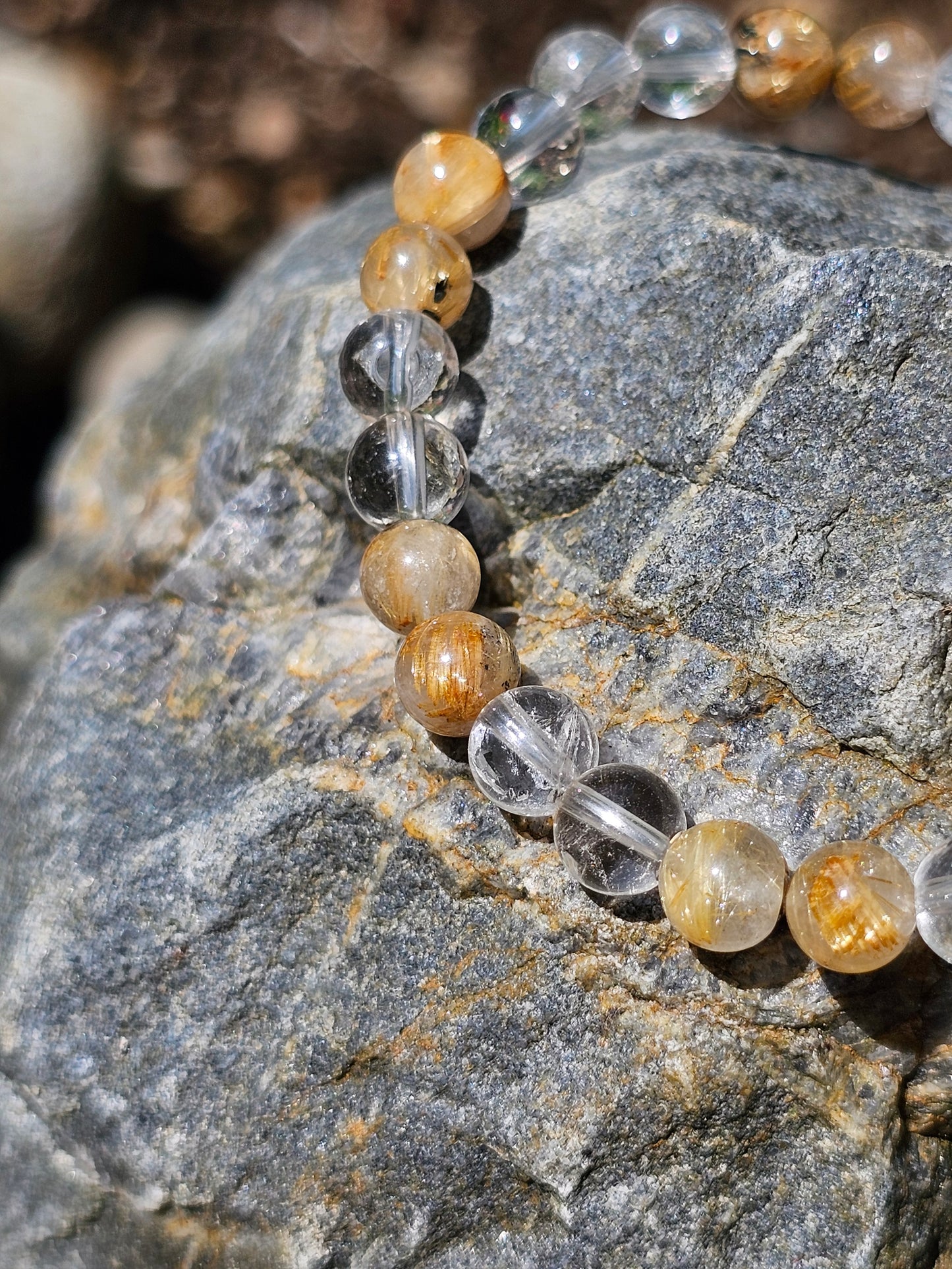 Bracelet Rutile Hématite et Cristal de roche