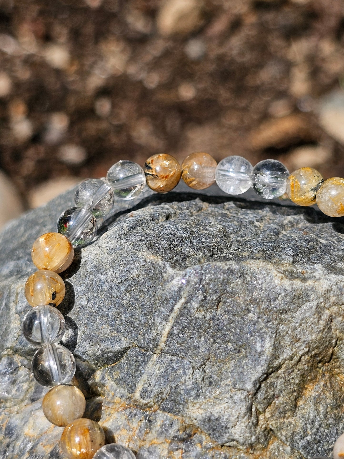 Bracelet Rutile Hématite et Cristal de roche