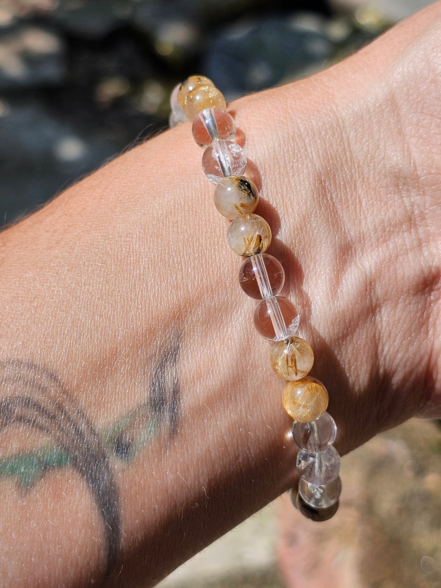 Bracelet Rutile Hématite et Cristal de roche