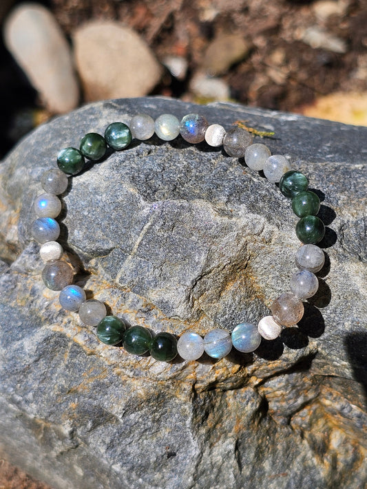 Bracelet Séraphinite, Labradorite et argent 925