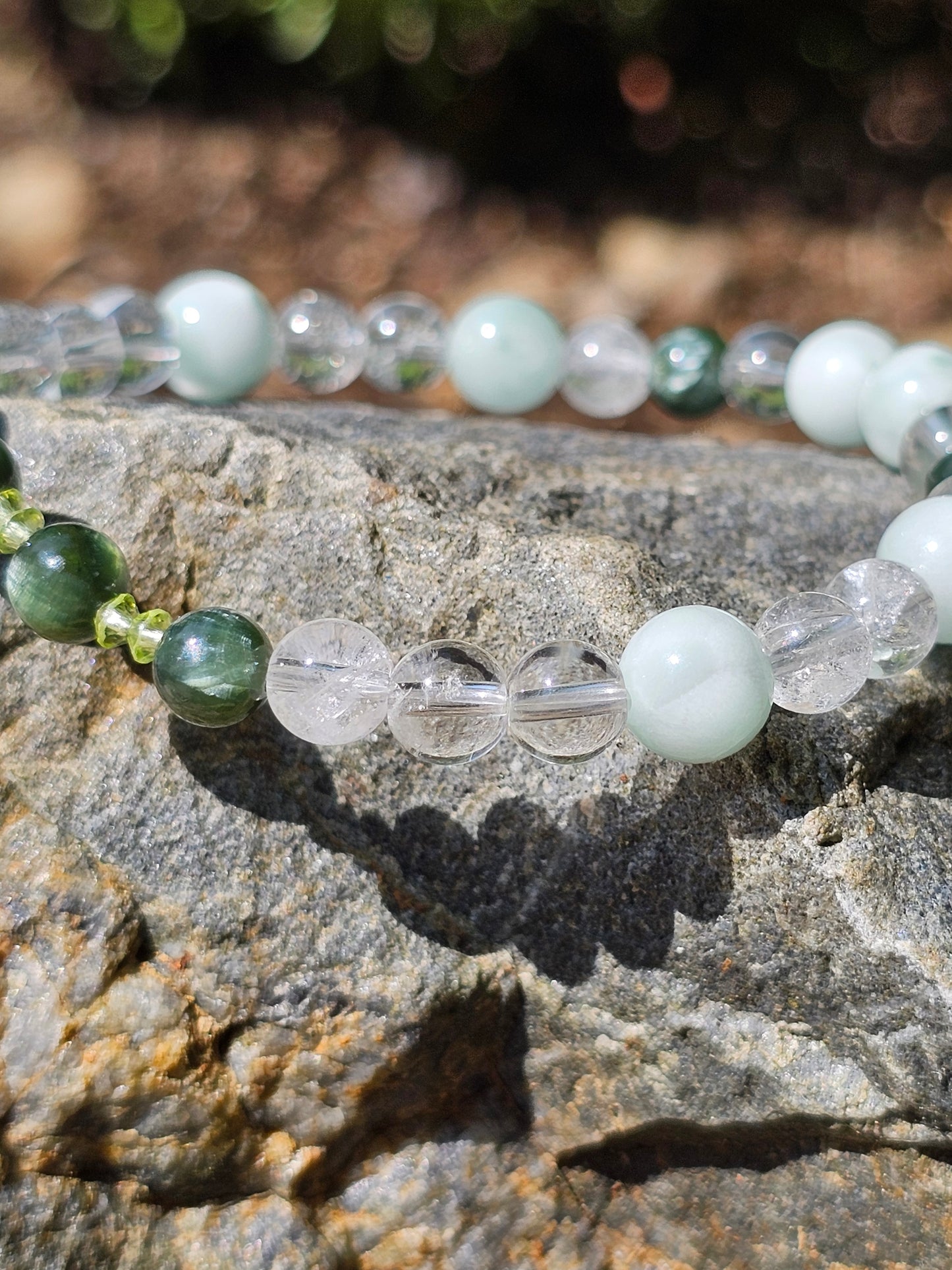 Bracelet Séraphinite, Garniérite, Péridot et cristal de roche