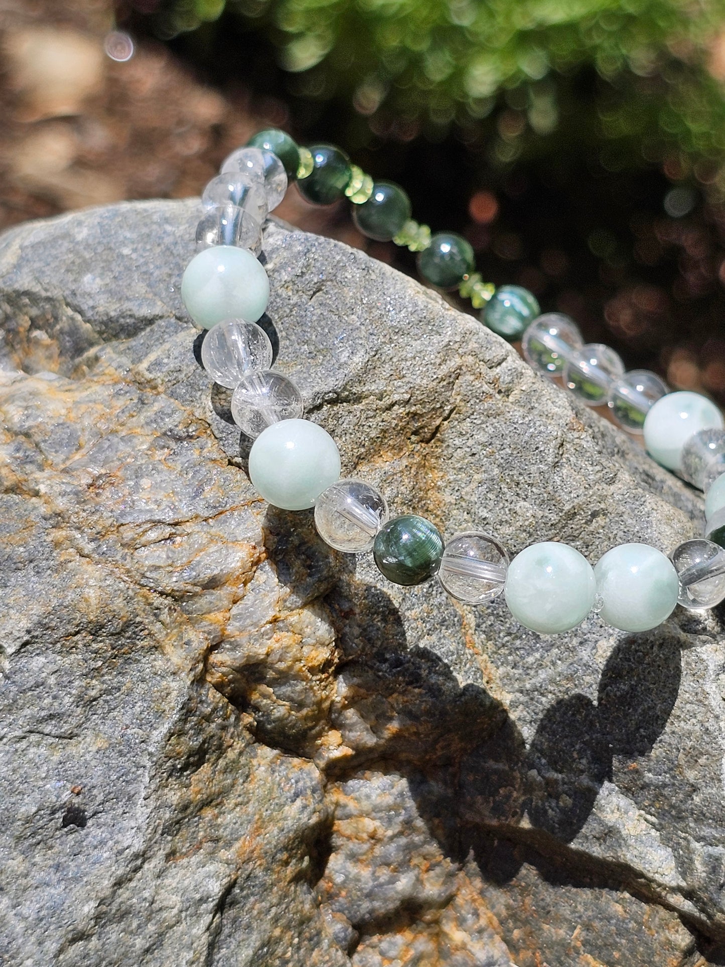 Bracelet Séraphinite, Garniérite, Péridot et cristal de roche