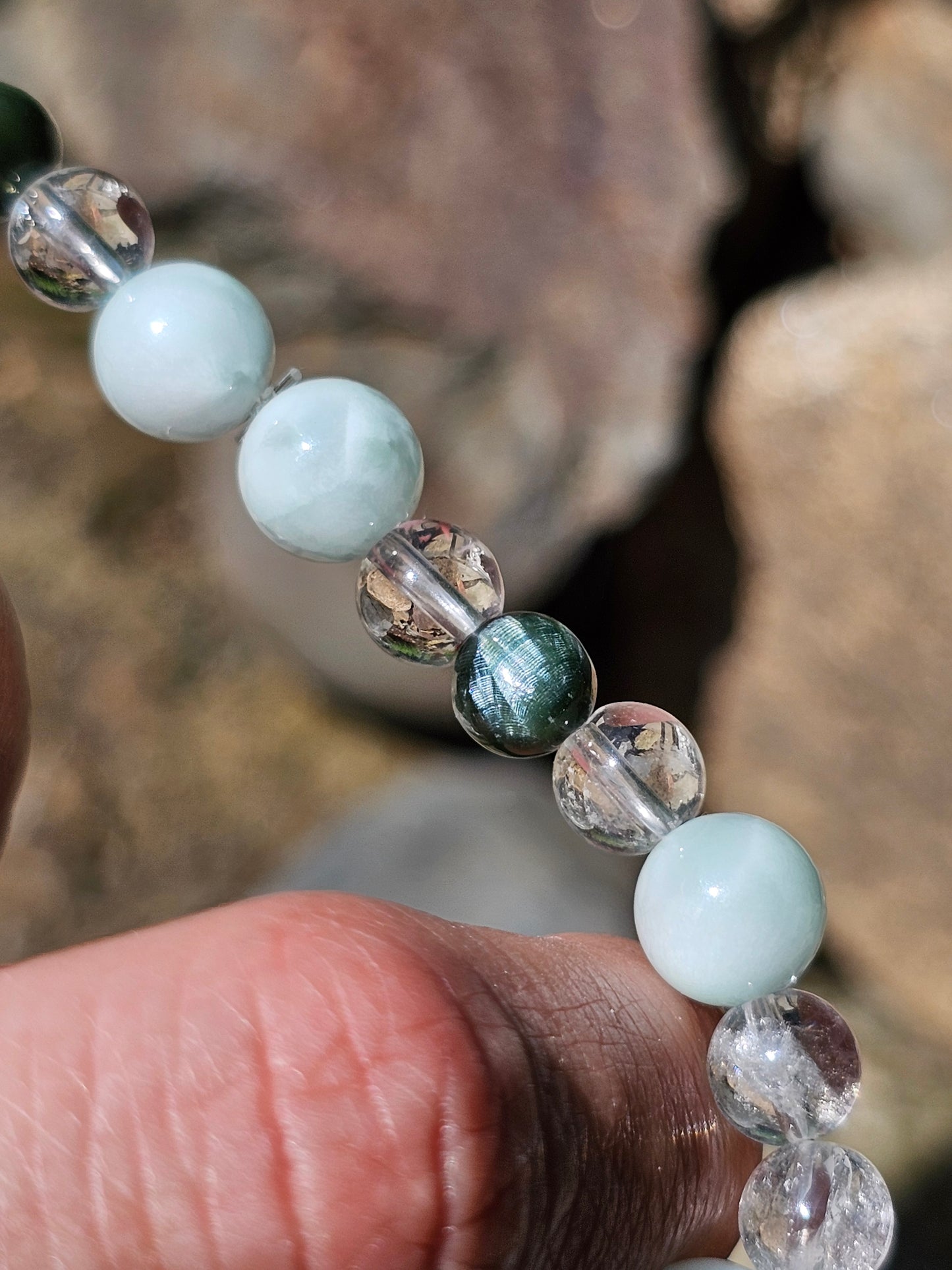Bracelet Séraphinite, Garniérite, Péridot et cristal de roche