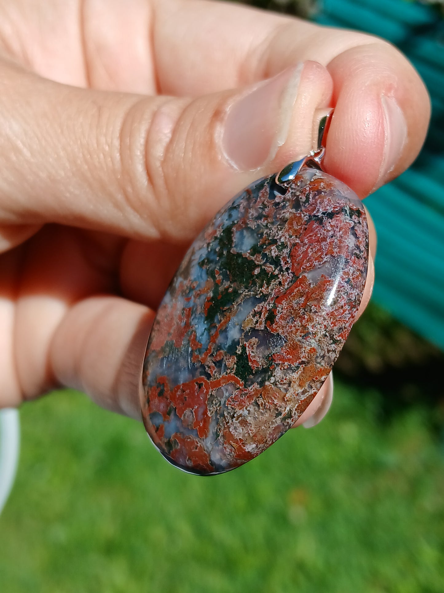 Pendentif Agate mousse rouge n°2