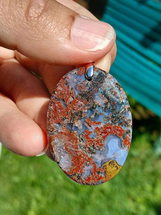 Pendentif Agate mousse rouge n°2